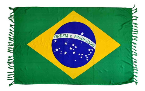 Canga De Praia Poliéster Estampa Bandeira Do Brasil Cor Verde- Amarelo Tamanho U