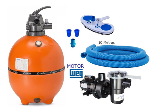 Imagem 1 de 8 de Filtro Piscina F550p Com Moto Bomba 3/4cv Kit Limpeza