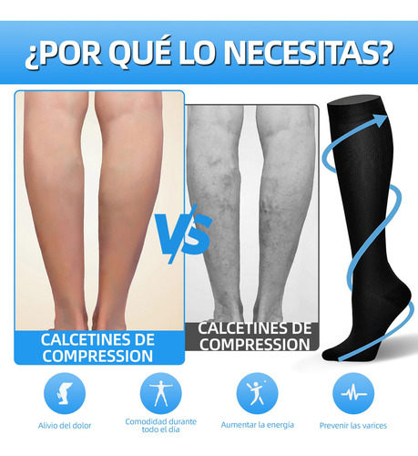 3 Pares Calcetas De Compresión Elásticas De Algodon,