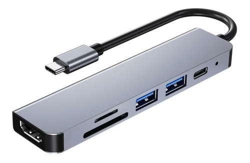 Imagen 2 de 6 de Hub Adaptador Usb-c 6 En 1 (hdmi,2x Usb 3.0, Tf, Sd, Usb-c)