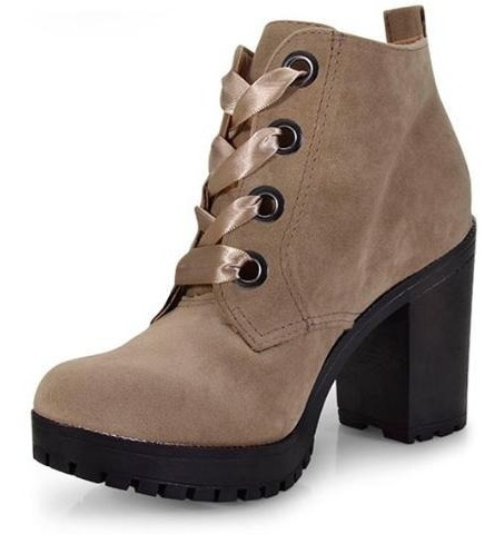 Bota Coturno Feminino Marrom Canela Cetim Preto Via Marte | Mercado Livre