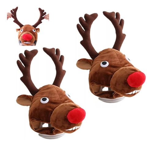2 Sombreros Navideños De Felpa Con Diseño De Reno, Decoració