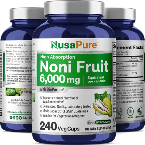 Organic Noni- 6000mg 240caps Presion Arterial-salud Cardiov.