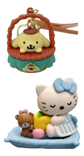 Llavero Kitty Pompompurin Canastita Mas Figura Hello Kitty Combo Llavero Mas Figura