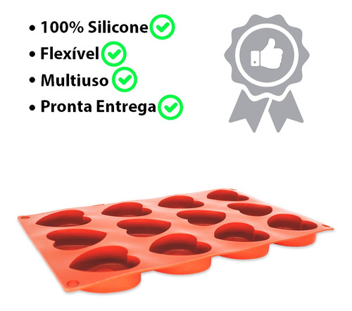 Imagem 3 de 7 de Forminha De Silicone P/ Gelo Picole Desenho Coração 12 Cav.
