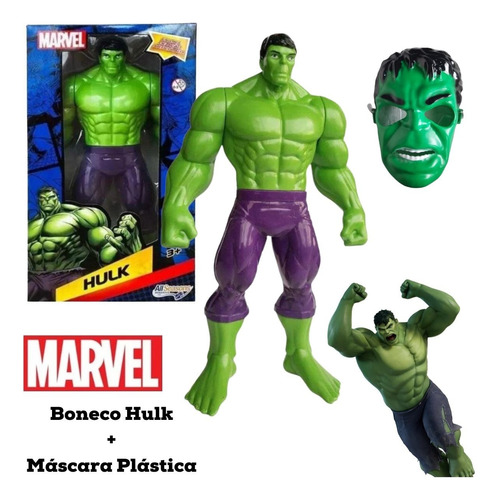 Kit Boneco Grande Brinquedo Marvel Articulado Máscara Hulk