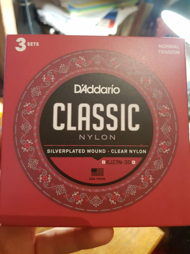 Cuerdas De Guitarra Clasica Criolla Daddario Ej27n Nylon X 3