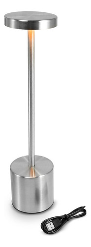 Lámpara Led Mesa Recargable Inalámbrica Plateada Metal