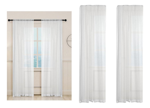 2 Piezas Blanca Sheers Rod Window Cortina Panel 39x79
