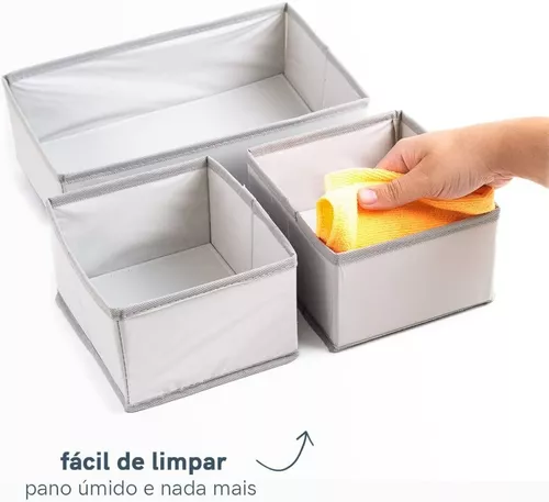 Organizador de Gaveta Dobrável Cinza 6 Divisórias 24x34x9cm Oikos