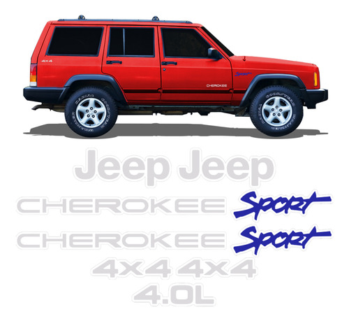 Kit Adesivos Jeep Cherokee 4x4 4.0l Sport Azul Completo