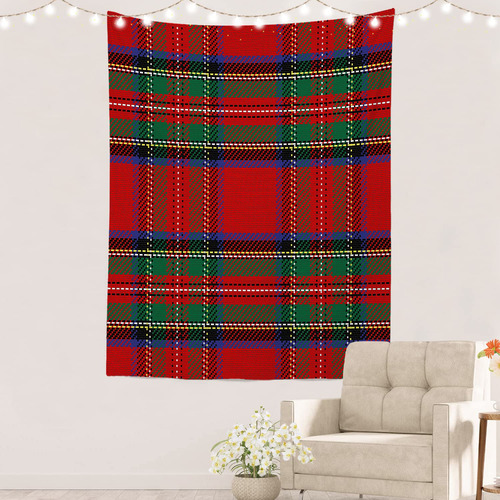 Tapiz Tartan Clasico Rojo Escoz Cuadro Verd Decoracion Fibra