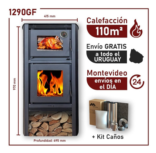 Calefactor Horno Doble Combustion Metavila Lyon + Kit Techo