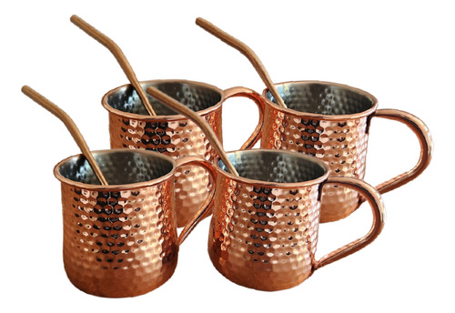 Set 4 Vasos Moscow Mule Mojito Mug Cobre + Bombillas Simplit Color Café