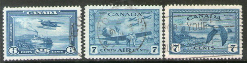 Canadá 3 Sellos Aéreos Usados Avión, Ganso, Hidroavión 1938+