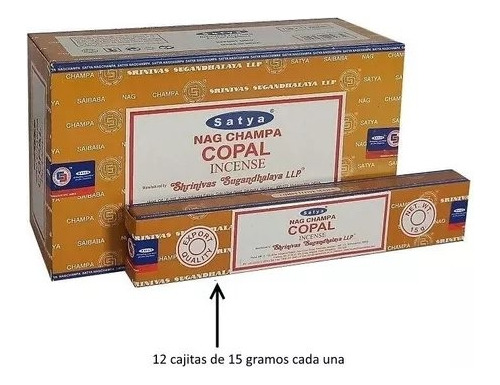 Incienso Satya Nag Champa Copal 12 Piezas De 15 Grs C/u