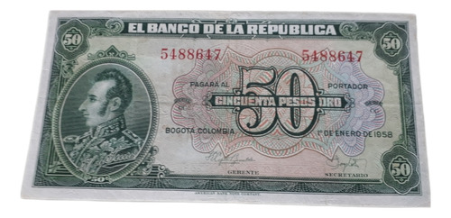 Colombia 50 Pesos Oro 1958