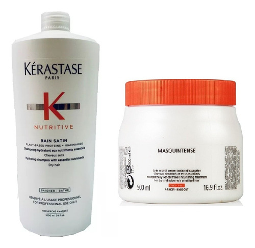 Kérastase Profesional Set X 2 Shampoo Bain Satin 1 De 1 Litro + Mascara Masquintense 500ml Original Importado