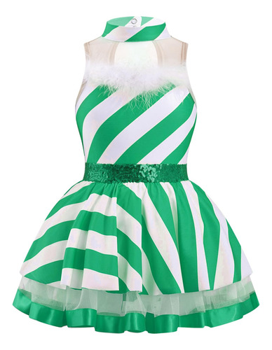 Vestido Navideño De Danza De Baile Sin Mangas Para Niñas Vestido De Leotardo De Malla De Tutú Con Cuello Falso Para Fiesta Navidad
