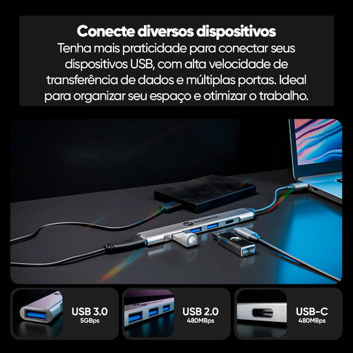 Hub Adaptador Goldentec Usb-c 5 Em 1 Usb-c Usb 3.0 Usb 2.0