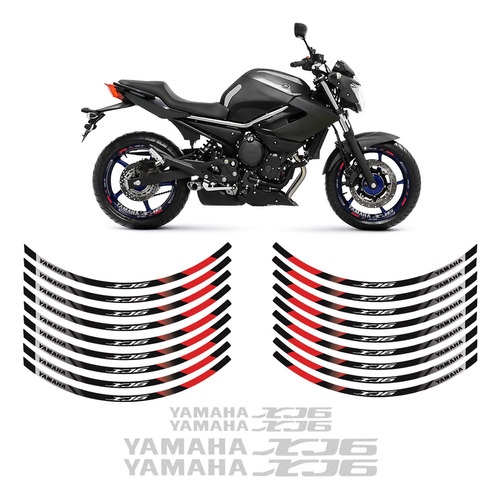 Kit Adesivos Frisos Roda Yamaha Xj6 Preto/vermelho Refletivo