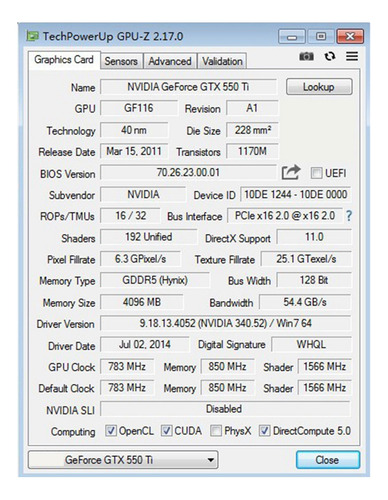 Tarjeta Gráfica Para Computadora Gtx 550ti 4gb Gddr5 128bit