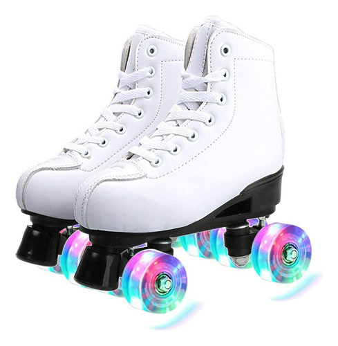 Patines De 4 Ruedas Led De Piel Sintética De Doble Fila Cómo