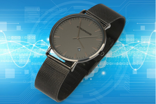 Imagen 4 de 9 de Reloj Cronos Tempus Fecha Acero Inox Ultra Fino Resist Agua