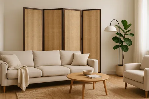 Biombo Boho 4 Paneles Ratán 1.8m Divisor Interior Color Marrón Lisa