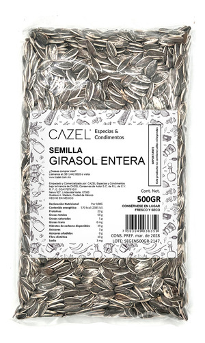 Semilla De Girasol Cruda Entera Con Cascara Natural 500g