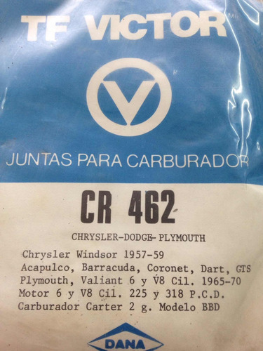 Juntas De Carburador Cr-462 Chrysler Cárter 2 G Bbd