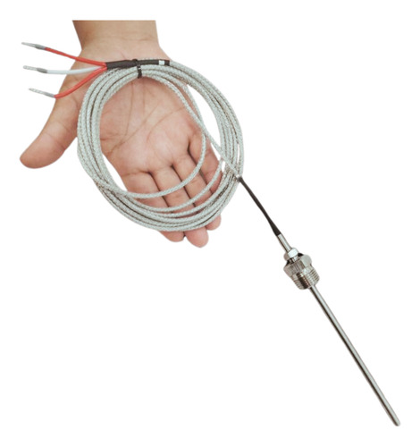 Sensor Pt100 3 Fios Com Bucim 0,6 X 15 Cm Cabo Malha 300 Cm