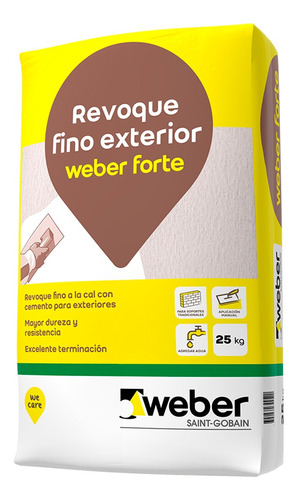 Weber Forte Revoque Fino A La Cal P/exterior 25 Kg Gris