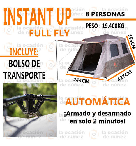 Imagen 3 de 10 de Carpa Automatica Coleman 8 Personas Instant Full Fly Camping