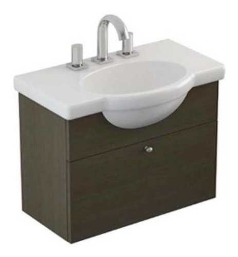 Mueble para baño Ferrum Y61ED de 640mm de ancho, 485mm de alto y 380mm de profundidad, con bacha color blanco y mueble wengue con un agujero para grifería