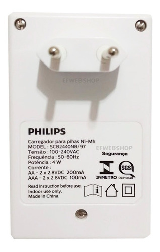 Imagem 2 de 6 de Carregador Philips Com 4 Pilhas Duracell Aa 2500 + 4 Aaa 900