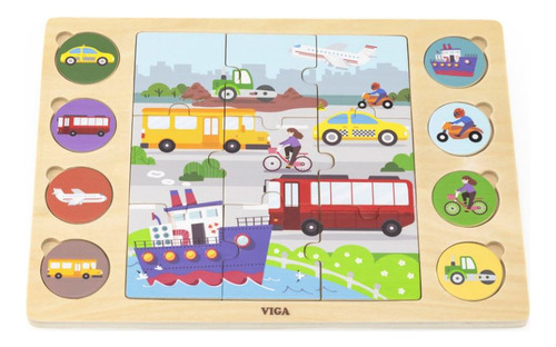Puzzle Y Sombras Vehículos Madera Niños Viga