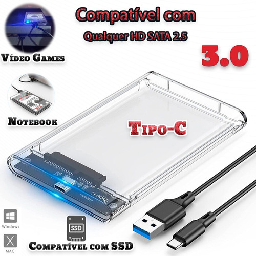 Imagem 1 de 5 de Case Hd Externo Notebook Adaptador Ssd Gaveta Capa (tipo C)