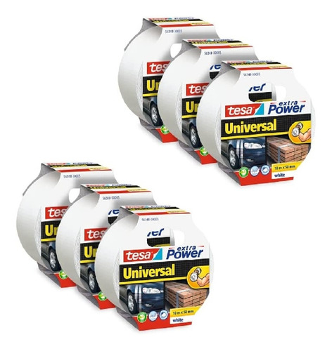 Pack 6 Duct Tape Blanca Tesa 56348 50mmx 10m Cinta Americana