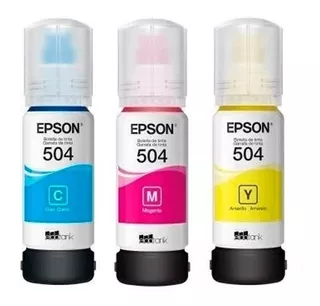 Kit 3 Tintas Epson T504 Ecotank Continua L4150 L4160 L6191