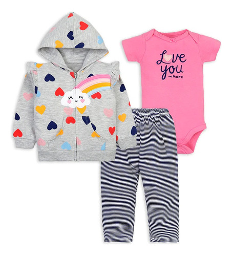 Conjunto Bebe Niña Pack 3 Piezas Tedmimak Algodón Gris Rosa