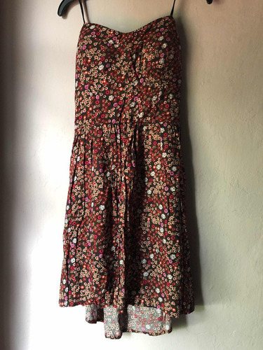 Vestido Café Floreado / Flores Strapless Talla S Chica | Envío gratis Vestido Café Floreado / Flores Strapless Talla S Chica | Envío gratis