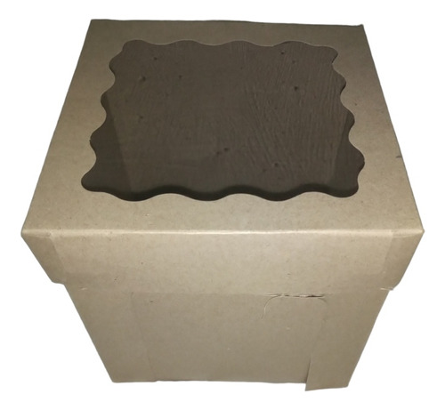 Caja Cuadrada Cubo Kraft Con Visor Para Regalos Pack X 12
