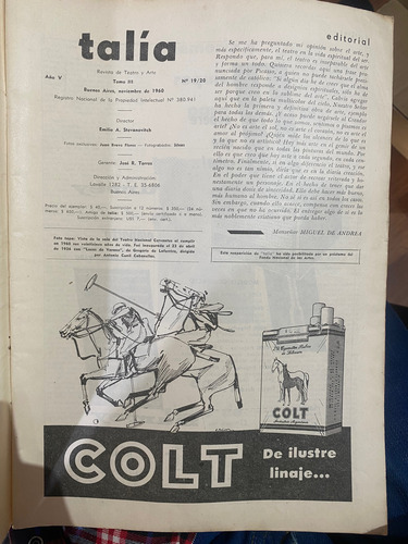 Talia Revista De Teatro Y Arte Año V N 19/20 Noviembre 1960 (Usado)
