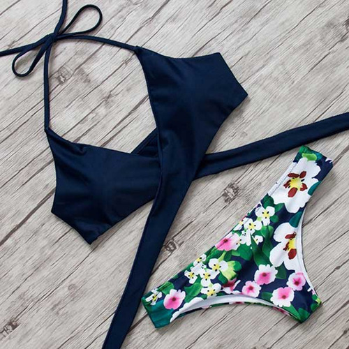 Bikini Mujer Sexy Retro Estilo Summer Black Verano Floral