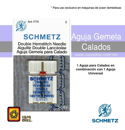Aguja Gemela Schmetz Para Calado En Máquina Coser Familiar