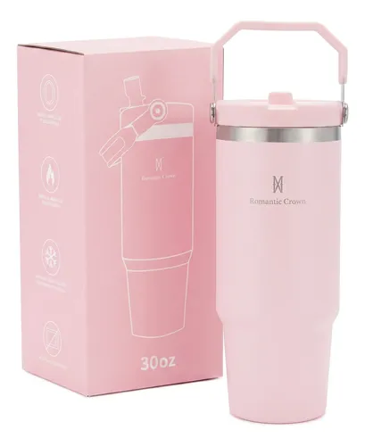 Garrafa Inox 900ml Flip Straw C/ Alça Rosa