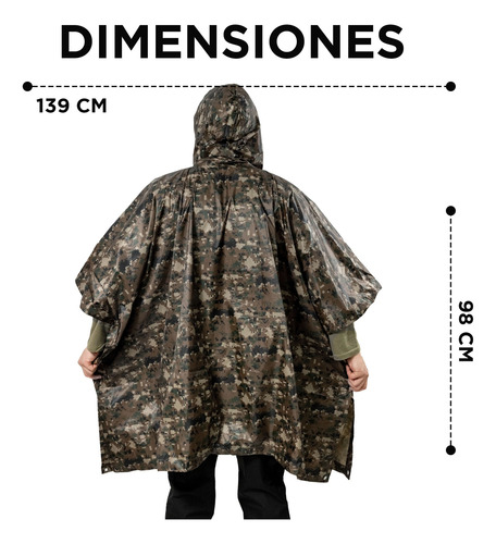 Impermeable Pocho Para Lluvia Diseño Camuflaje Unitalla Verde Oscuro Unitalla