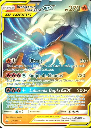 Carta de pokémon TCG - Original COPAG - Reshiram e Charizard-GX (20/214)  ULTRA RARA