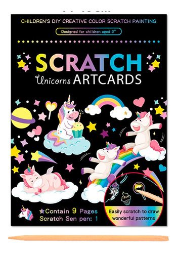 Juego X3 Set Papel Esgrafiado De Unicornios Con 9 Láminas